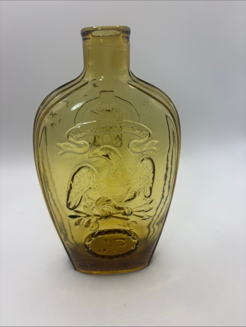 Amber Embossed Eagle Glass Flask - Home Art Accent Old Sturbridge Village